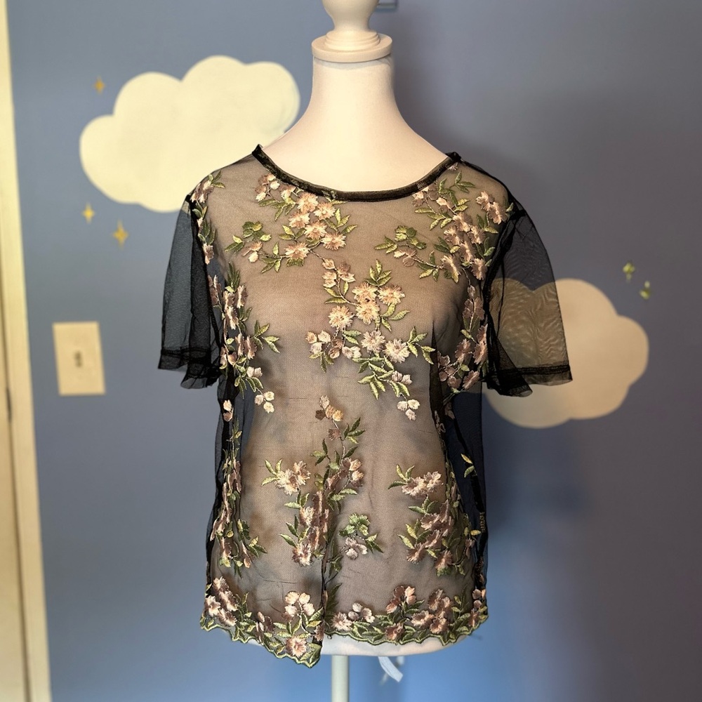 Sheer floral embroidered top